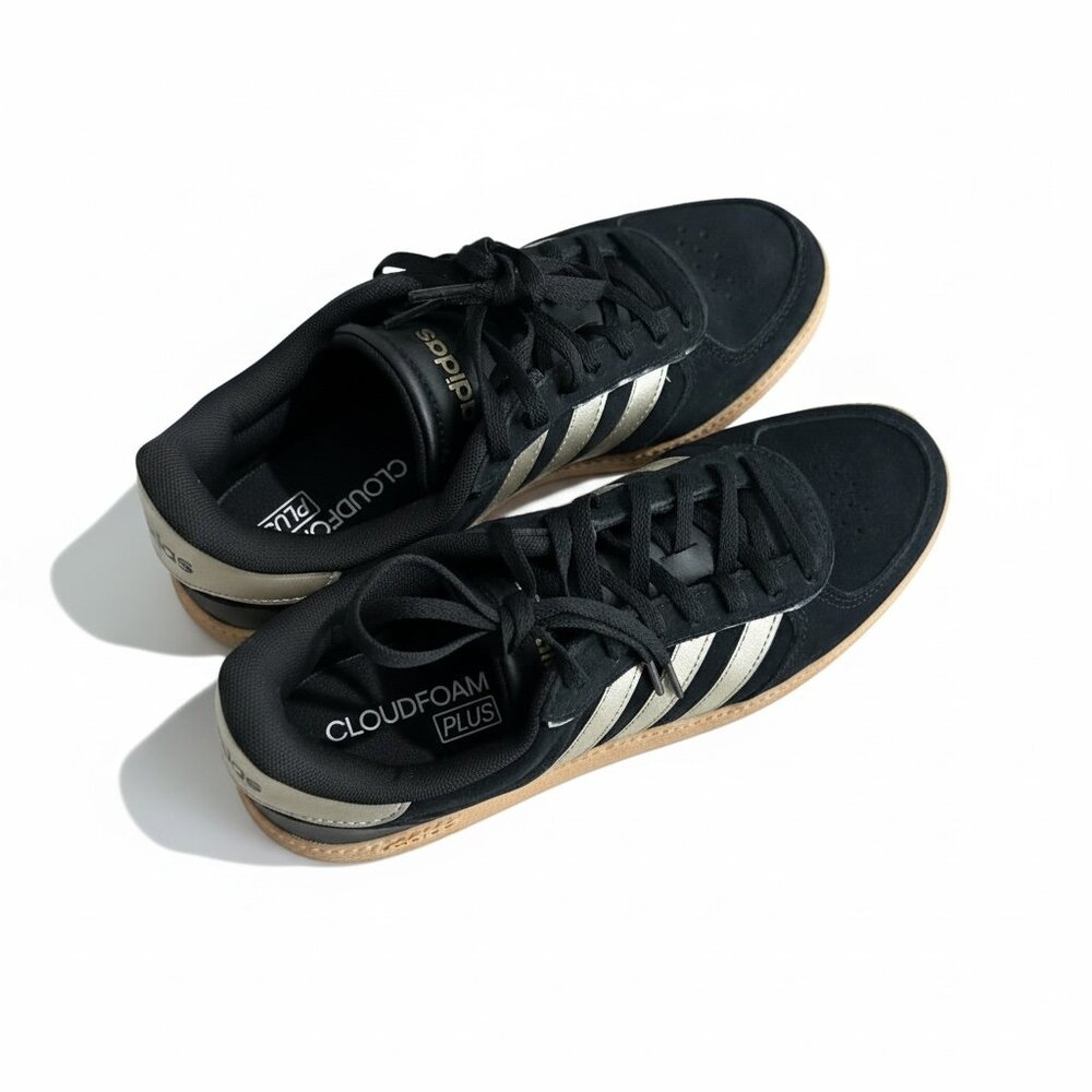 Adidas Cloudfoam Court Sneakers – Black/Silver with Gum Sole – Women’s 8.5 – New - Picture 5 of 7